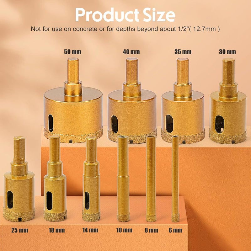 THINKWORK Diamond Drill Bits, Dry/Wet Brazing Hollow Drill Hole Saw Kit, 12 PCS Tile Opener (1/4"-2”) with Double Suction Cups Hole Saw Guide Jig, Suitable for Glass, Ceramic, Tile, Marble, Porcelain - Image 5